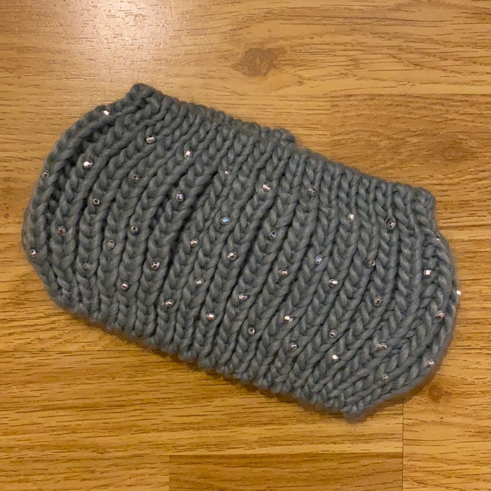 Knitted Winter Headband - Light Blue with rhinestones